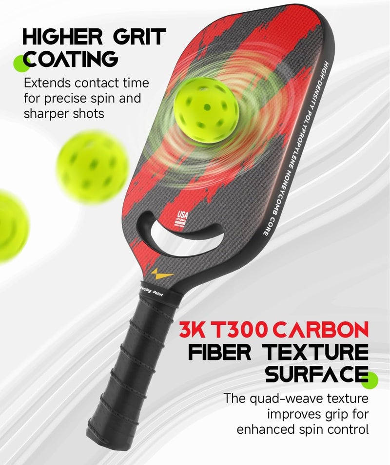 Warping Point Ascent Pickleball Paddles| Carbon Fiber Pickleball Racket with Aero Throat | Textured Grit Surface | Hexa Polymer Core | Designed for Swing Speed and Maneuverability - Image 1